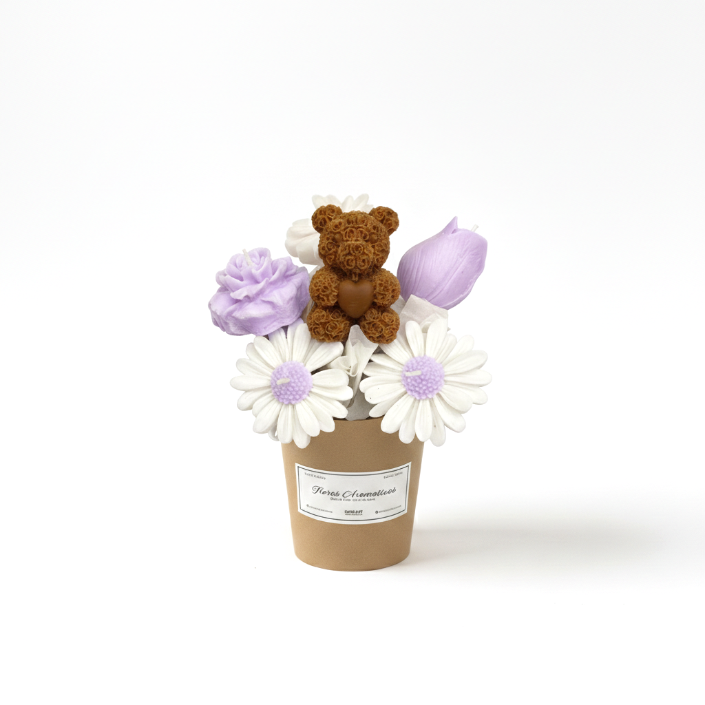 Bouquet Floral de Velas - Oso