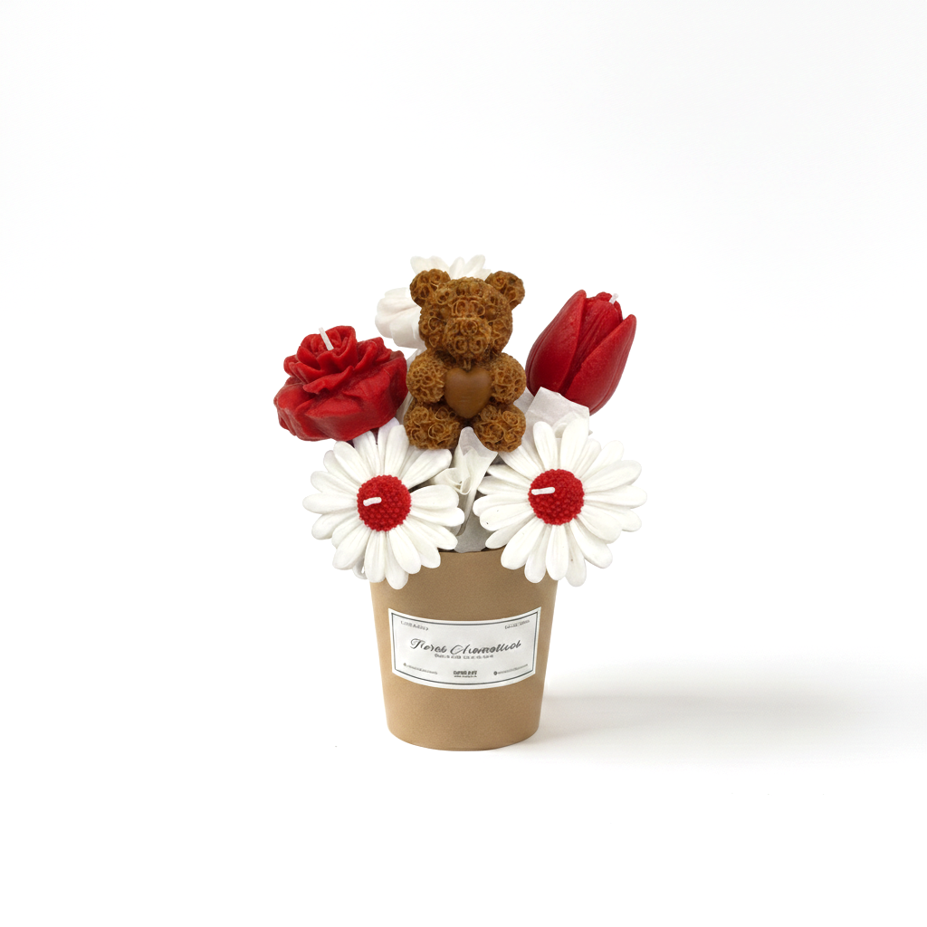 Bouquet Floral de Velas - Oso