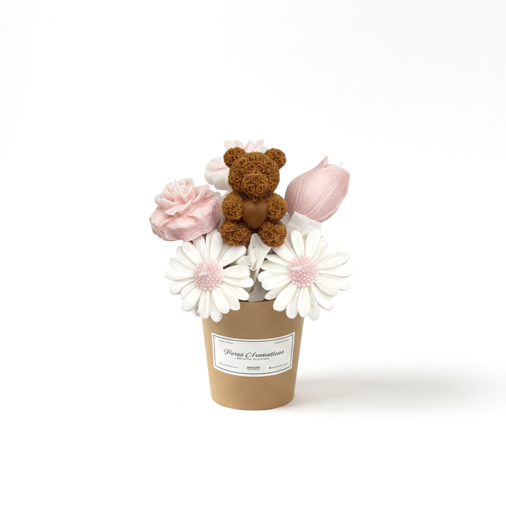 Bouquet Floral de Velas - Oso